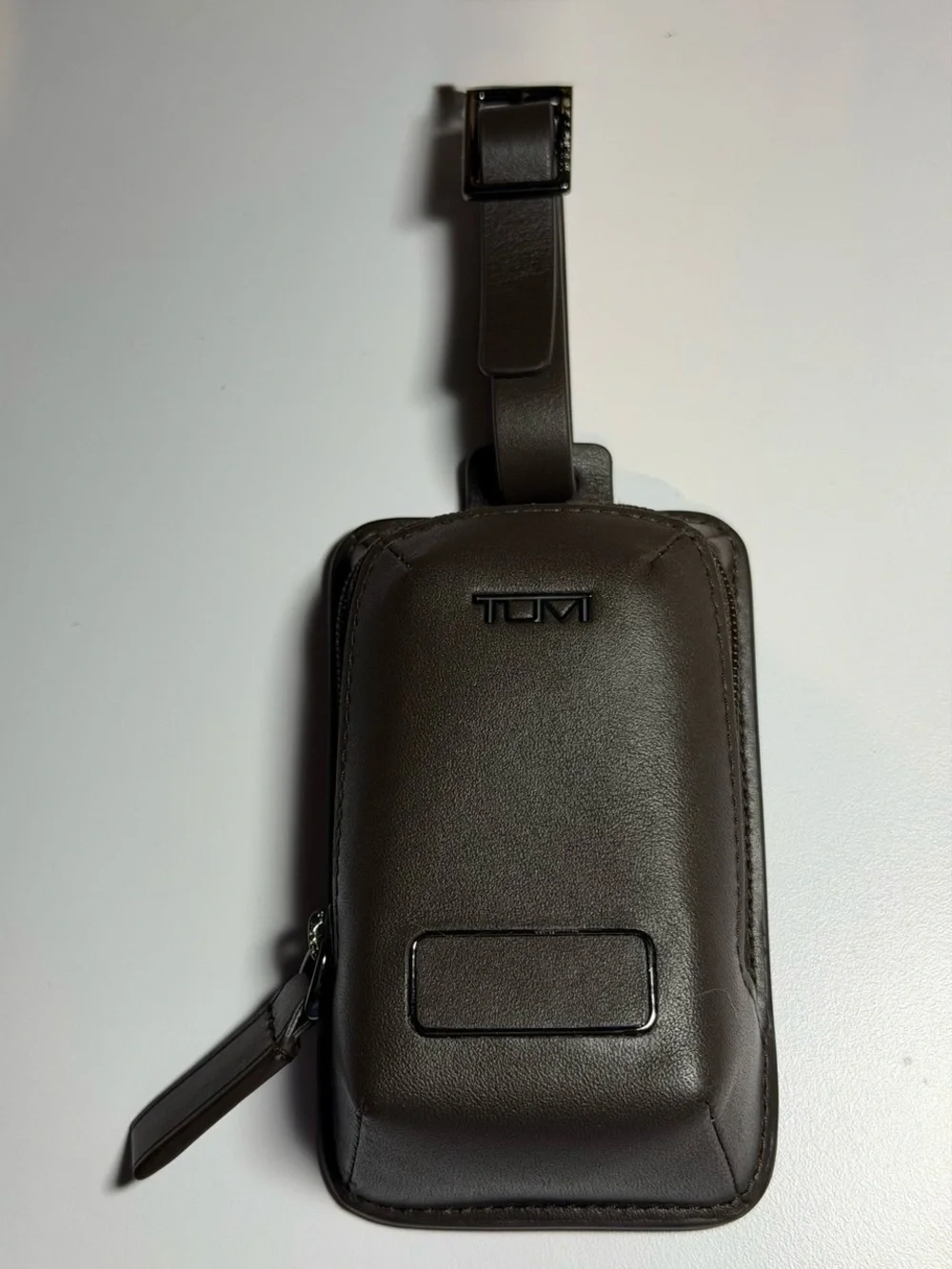 Tumi Dark Brown Leather Phone Pouch with Strap